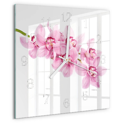 Vierkante glazen klok Orchidee