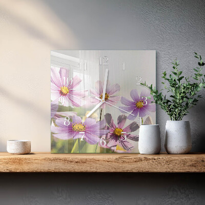 Vierkante glazen klok Bloemen