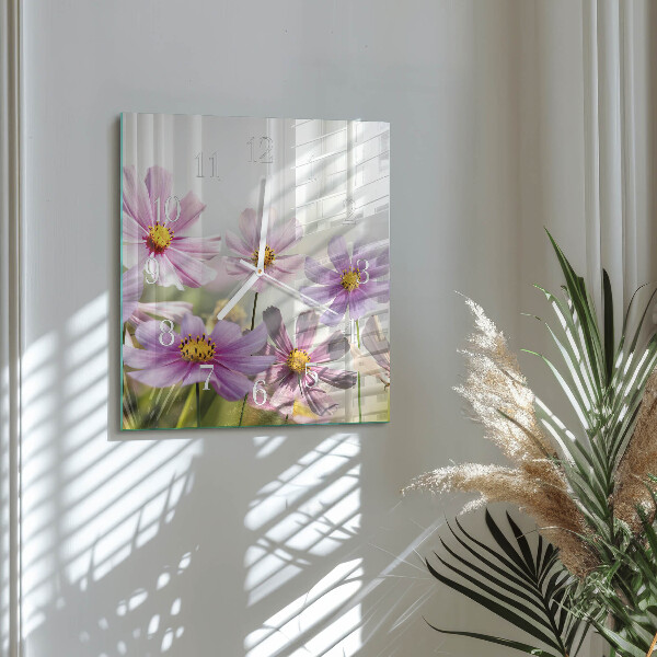 Vierkante glazen klok Bloemen