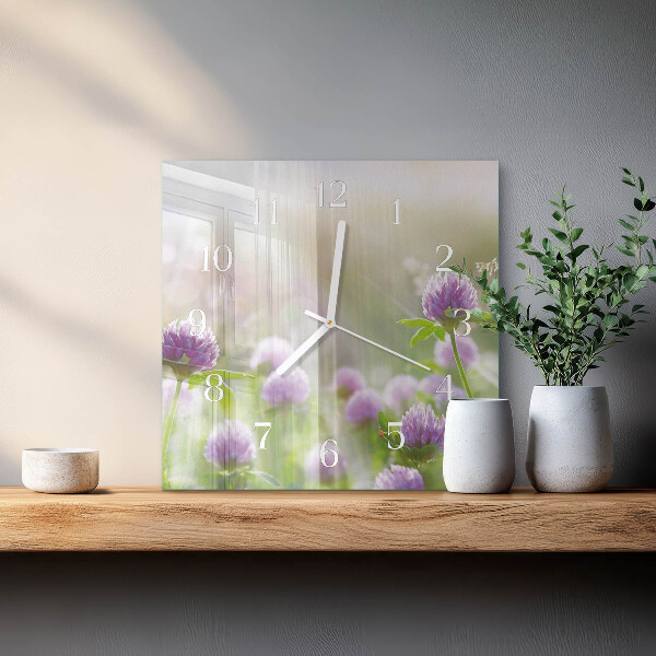 Vierkante glazen klok Bloemen