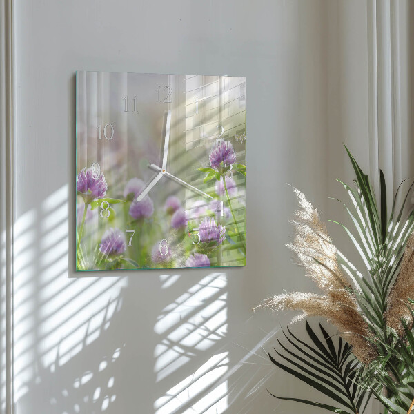 Vierkante glazen klok Bloemen