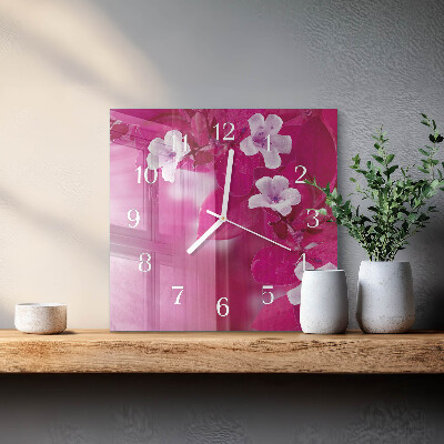 Vierkante glazen klok Bloemen