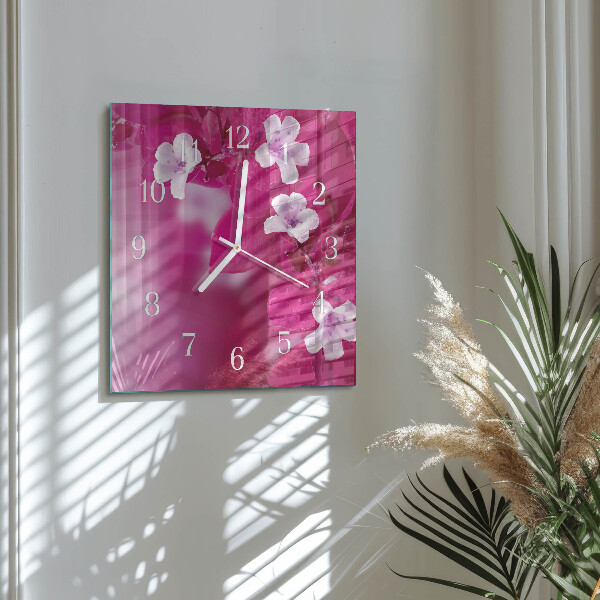 Vierkante glazen klok Bloemen