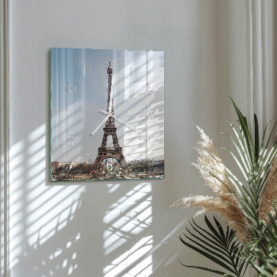 Vierkante glazen klok Eiffeltoren