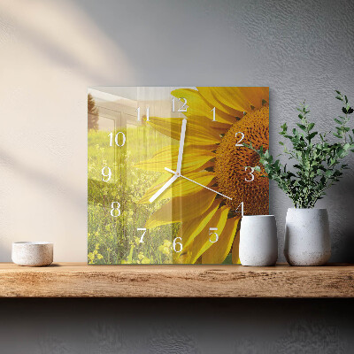 Vierkante glazen klok Zonnebloem