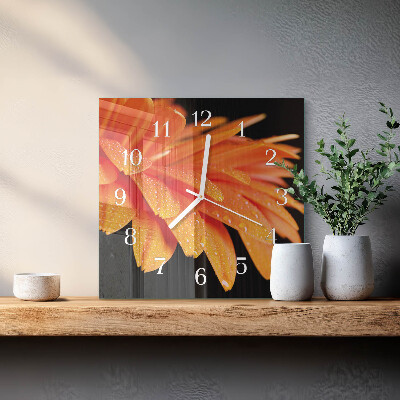 Vierkante glazen klok Gerbera