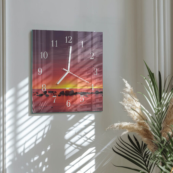 Vierkante glazen klok Zonsondergang