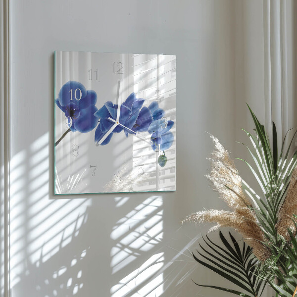 Vierkante glazen klok Orchidee