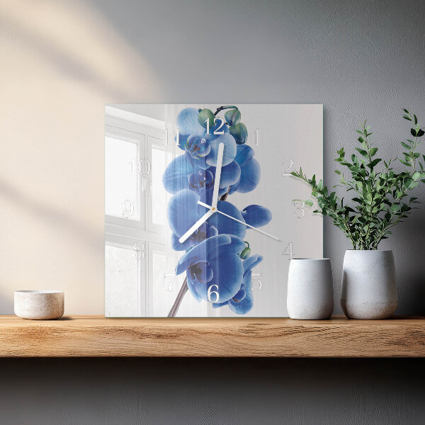 Vierkante glazen klok Orchidee