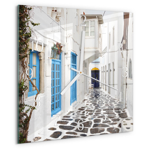 Vierkante glazen klok Santorini