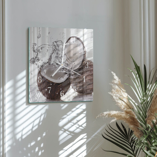 Vierkante glazen klok Kokosnoten