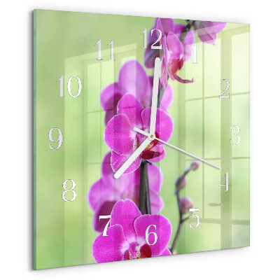 Vierkante glazen klok Orchidee