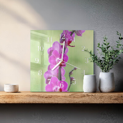 Vierkante glazen klok Orchidee