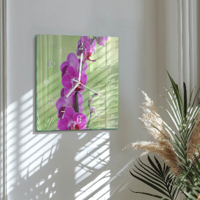 Vierkante glazen klok Orchidee