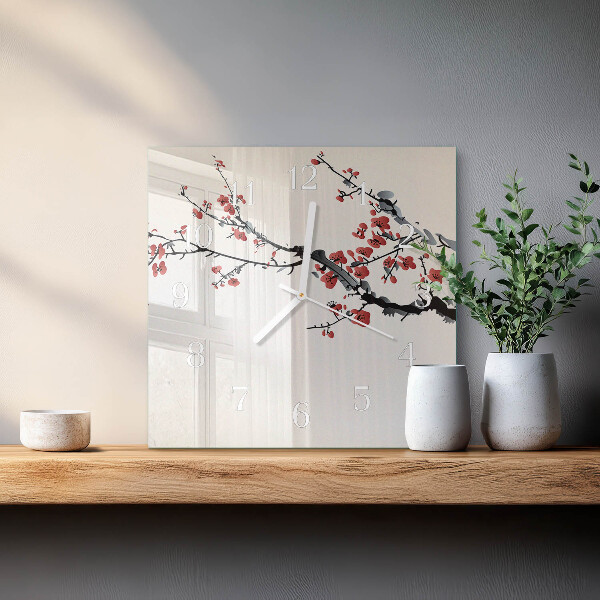 Vierkante glazen klok Bloemen