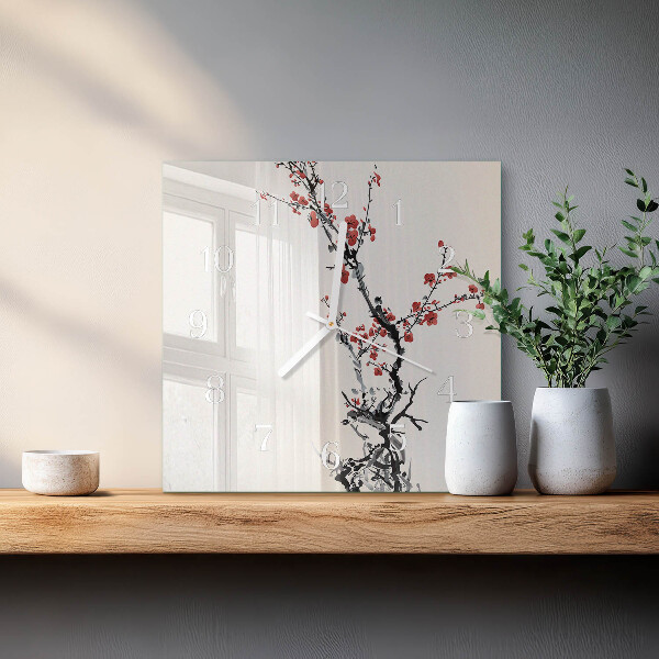 Vierkante glazen klok Bloemen