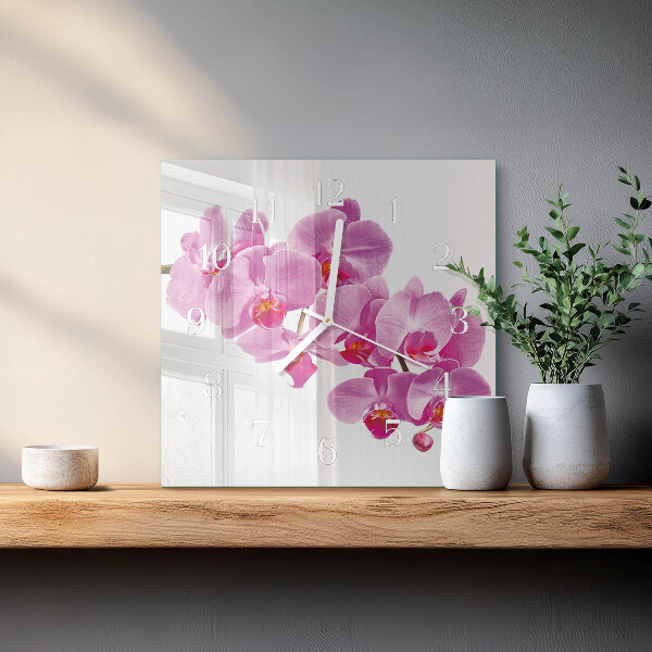 Vierkante glazen klok Orchidee