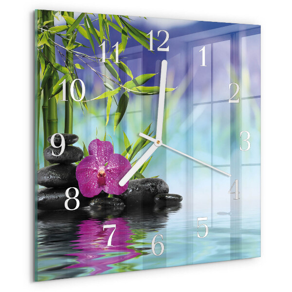 Vierkante glazen klok Spa Orchid