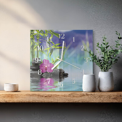Vierkante glazen klok Spa Orchid