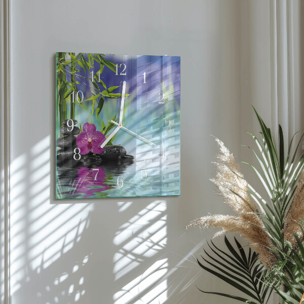 Vierkante glazen klok Spa Orchid