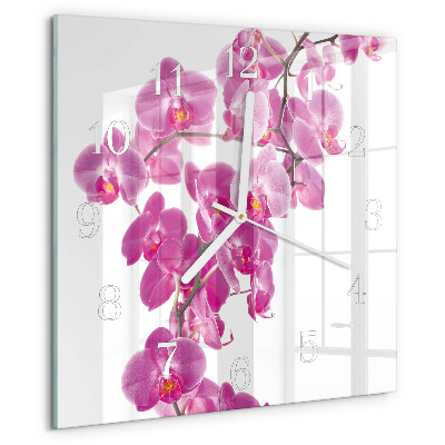 Vierkante glazen klok Orchidee
