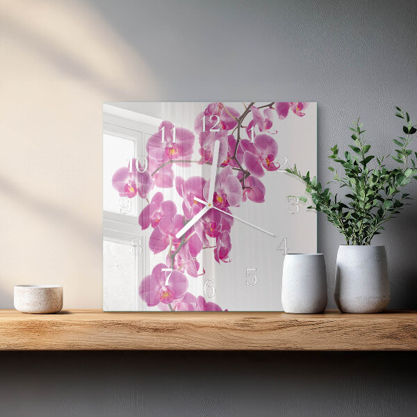 Vierkante glazen klok Orchidee