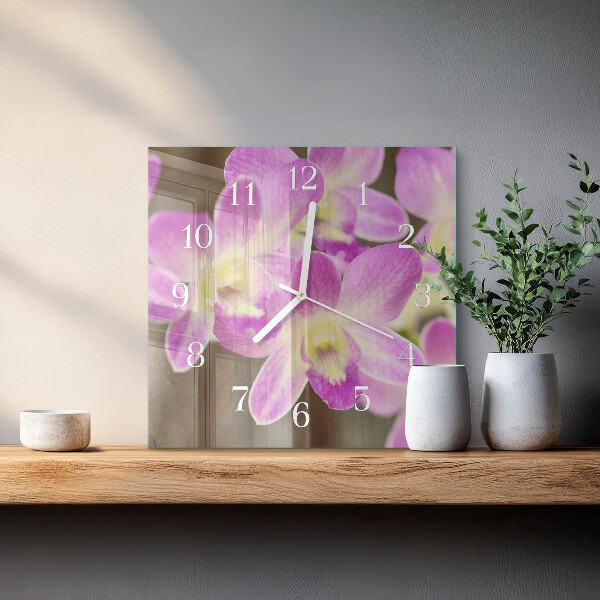 Vierkante glazen klok Bloemen
