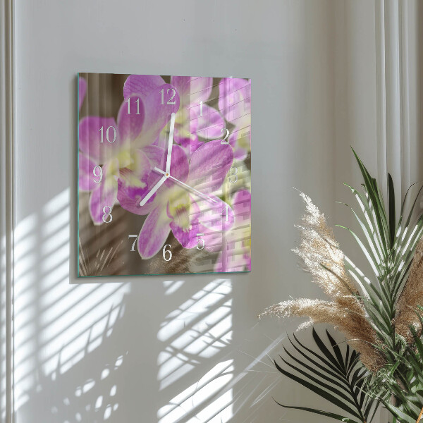 Vierkante glazen klok Bloemen