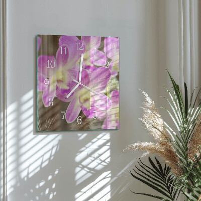 Vierkante glazen klok Bloemen