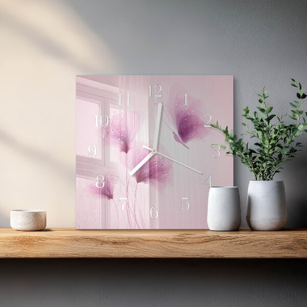 Vierkante glazen klok Bloemen