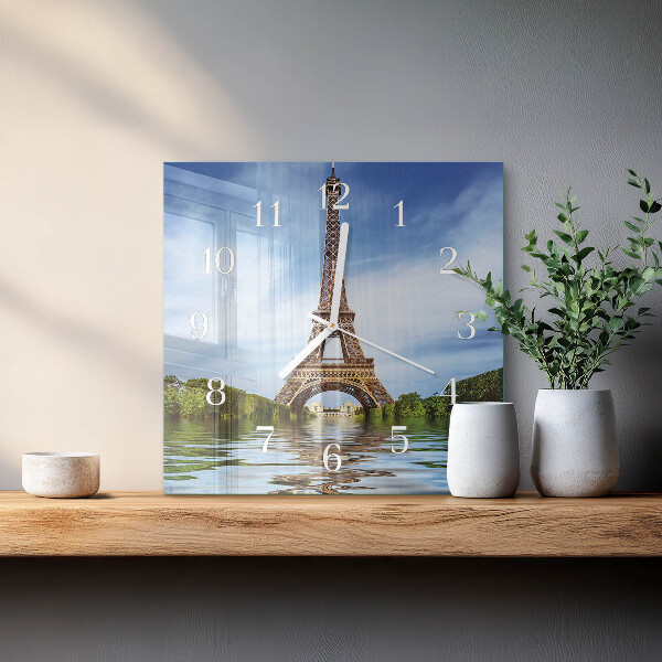 Vierkante glazen klok Eiffeltoren