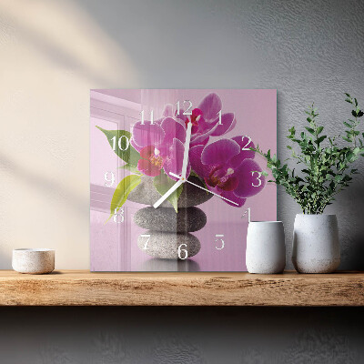 Vierkante glazen klok Orchidee