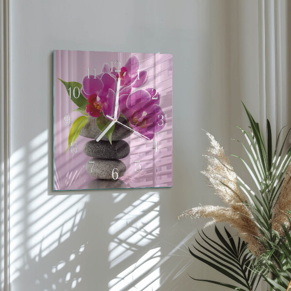 Vierkante glazen klok Orchidee