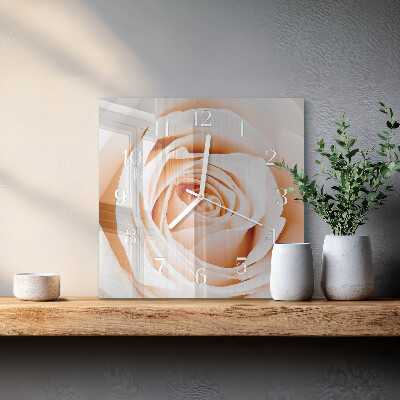 Vierkante glazen klok Roos