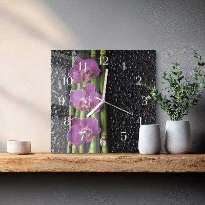 Vierkante glazen klok Orchidee