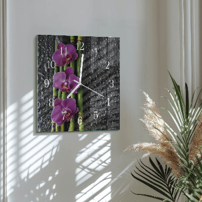 Vierkante glazen klok Orchidee