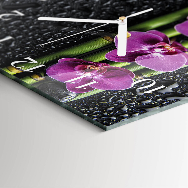 Vierkante glazen klok Orchidee