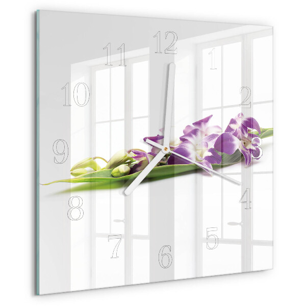 Vierkante glazen klok Bloemen