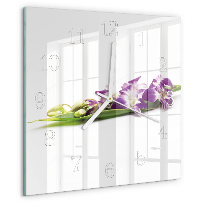 Vierkante glazen klok Bloemen