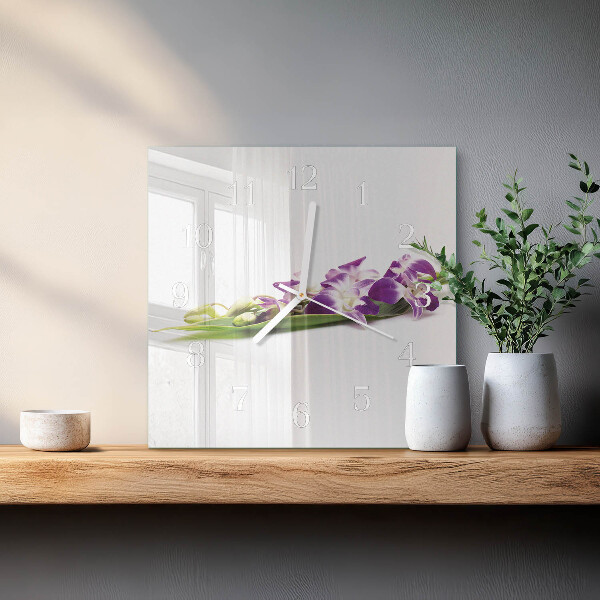 Vierkante glazen klok Bloemen
