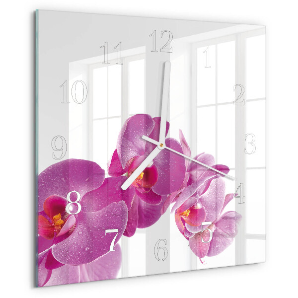 Vierkante glazen klok Orchidee