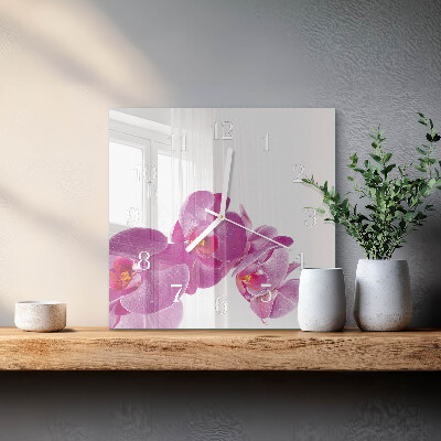 Vierkante glazen klok Orchidee