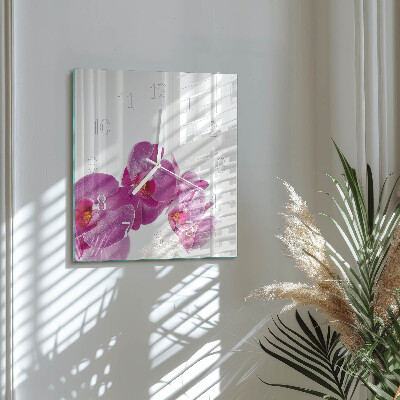 Vierkante glazen klok Orchidee