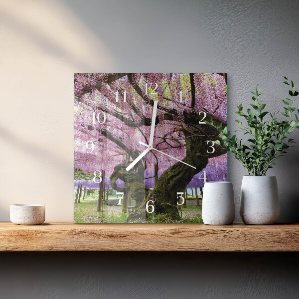 Vierkante glazen klok Bomen