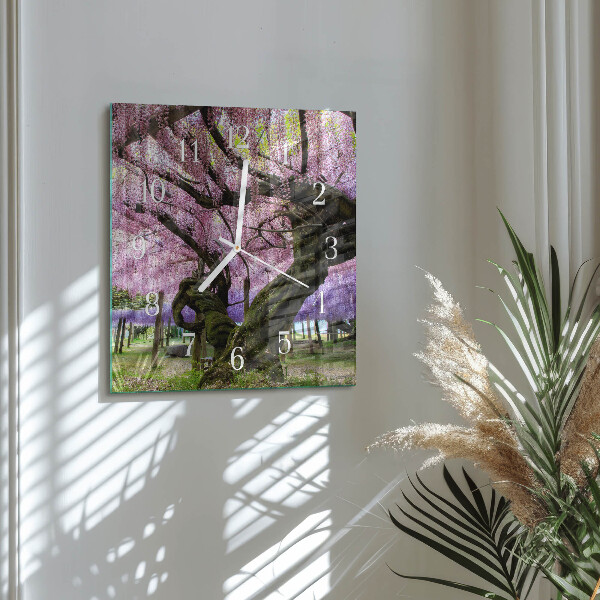 Vierkante glazen klok Bomen