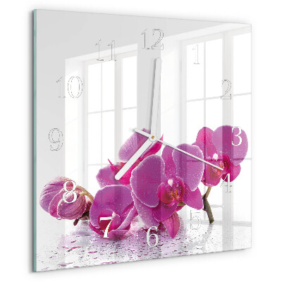 Vierkante glazen klok Orchidee