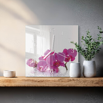Vierkante glazen klok Orchidee