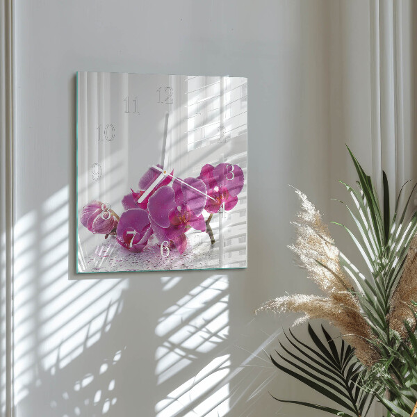 Vierkante glazen klok Orchidee