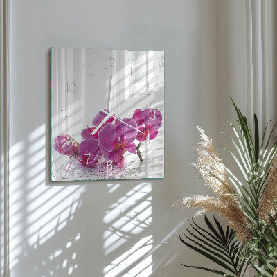 Vierkante glazen klok Orchidee