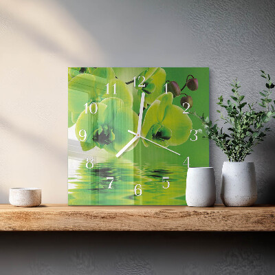 Vierkante glazen klok Orchidee